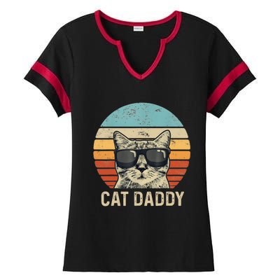 Cat Daddy Retro Cat Sunglasses Cool Cat Dad Gift Fathers Day Ladies Halftime Notch Neck Tee