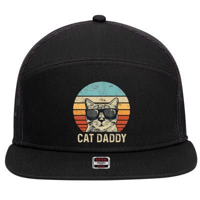 Cat Daddy Retro Cat Sunglasses Cool Cat Dad Gift Fathers Day 7 Panel Mesh Trucker Snapback Hat