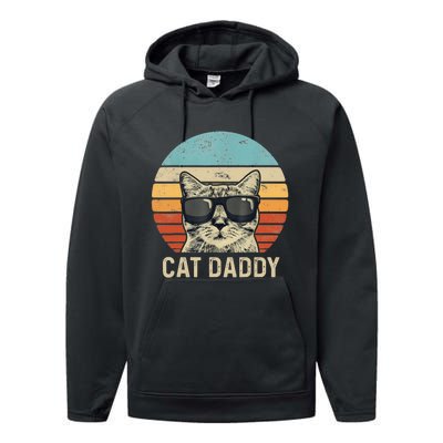 Cat Daddy Retro Cat Sunglasses Cool Cat Dad Gift Fathers Day Performance Fleece Hoodie