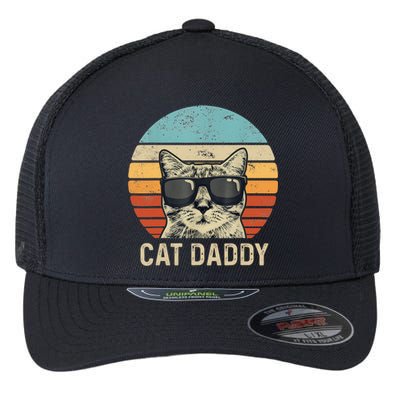 Cat Daddy Retro Cat Sunglasses Cool Cat Dad Gift Fathers Day Flexfit Unipanel Trucker Cap