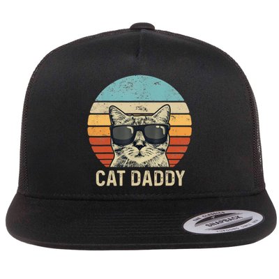 Cat Daddy Retro Cat Sunglasses Cool Cat Dad Gift Fathers Day Flat Bill Trucker Hat