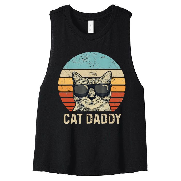 Cat Daddy Retro Cat Sunglasses Cool Cat Dad Gift Fathers Day Women's Racerback Cropped Tank