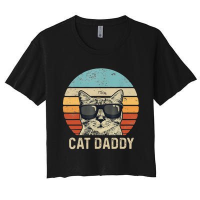 Cat Daddy Retro Cat Sunglasses Cool Cat Dad Gift Fathers Day Women's Crop Top Tee