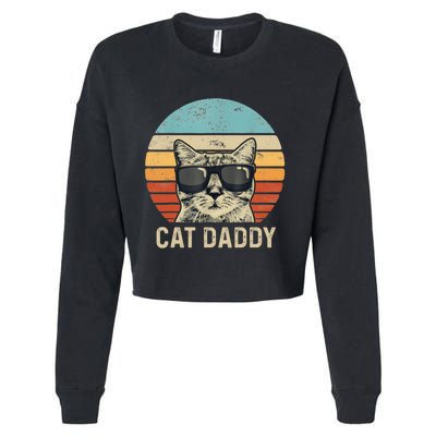 Cat Daddy Retro Cat Sunglasses Cool Cat Dad Gift Fathers Day Cropped Pullover Crew