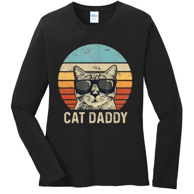 Cat Daddy Retro Cat Sunglasses Cool Cat Dad Gift Fathers Day Ladies Long Sleeve Shirt