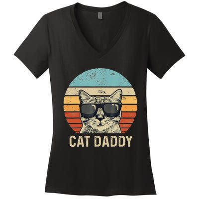 Cat Daddy Retro Cat Sunglasses Cool Cat Dad Gift Fathers Day Women's V-Neck T-Shirt