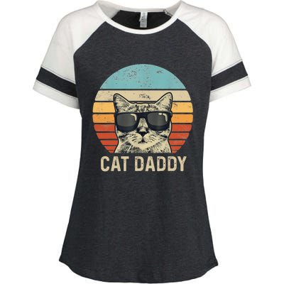 Cat Daddy Retro Cat Sunglasses Cool Cat Dad Gift Fathers Day Enza Ladies Jersey Colorblock Tee