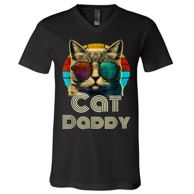 Cat Daddy, Retro Cat Dad, 80s, 90s, Vintage V-Neck T-Shirt
