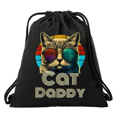 Cat Daddy, Retro Cat Dad, 80s, 90s, Vintage Drawstring Bag