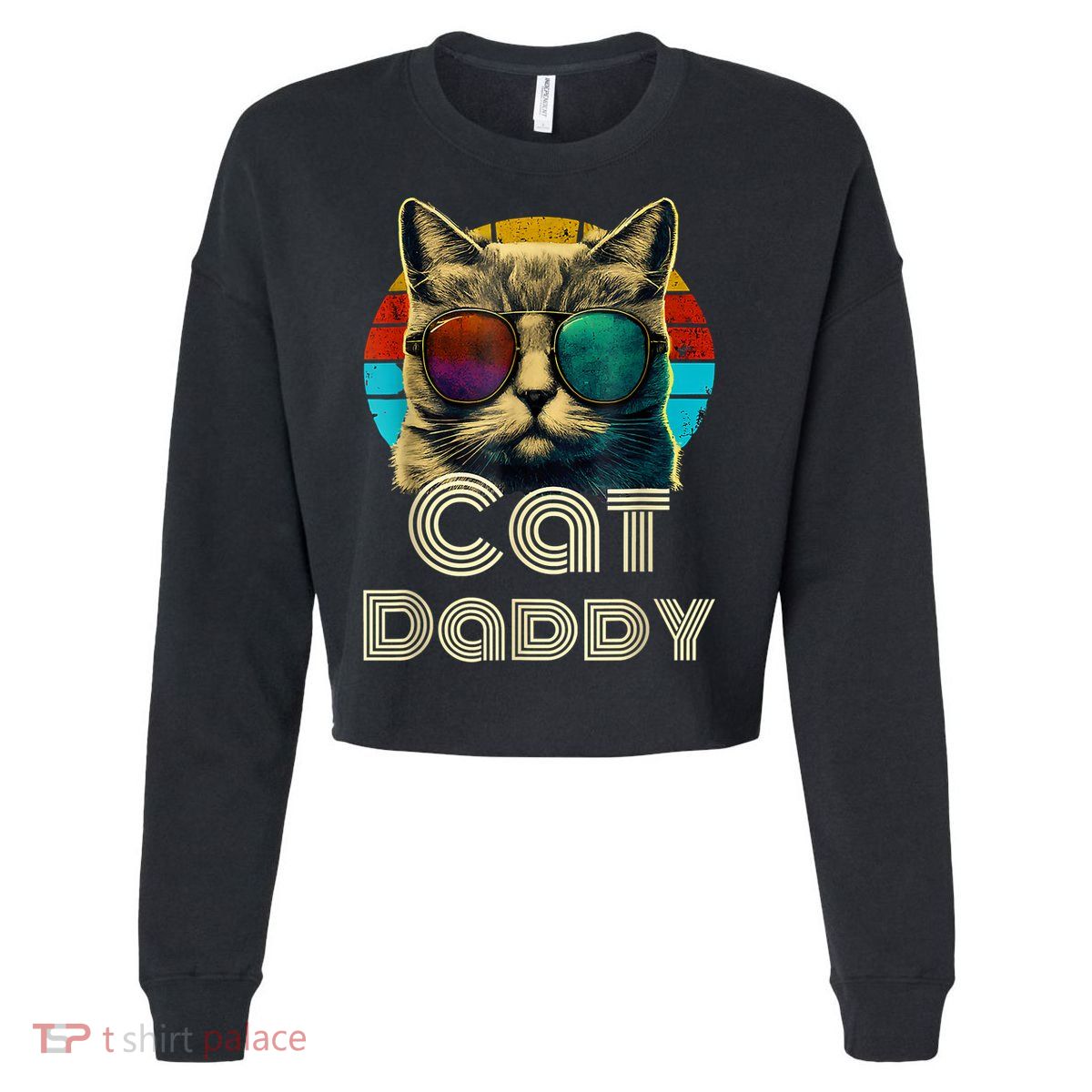 Cat Daddy, Retro Cat Dad, 80s, 90s, Vintage Cropped Pullover Crew