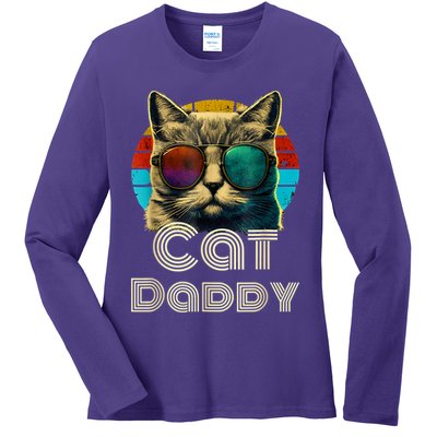 Cat Daddy, Retro Cat Dad, 80s, 90s, Vintage Ladies Long Sleeve Shirt