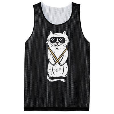 Cat Drumstick Rock Music Drumming Animal Pet Drummer Gift Mesh Reversible Basketball Jersey Tank