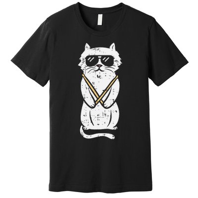 Cat Drumstick Rock Music Drumming Animal Pet Drummer Gift Premium T-Shirt