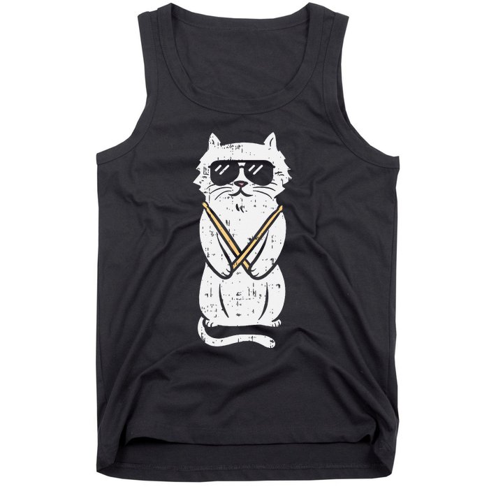 Cat Drumstick Rock Music Drumming Animal Pet Drummer Gift Tank Top