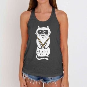 Cat Drumstick Rock Music Drumming Animal Pet Drummer Gift Women's Knotted Racerback Tank