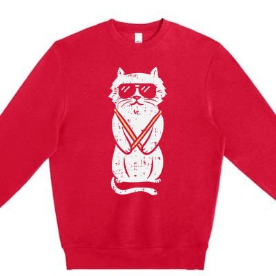 Cat Drumstick Rock Music Drumming Animal Pet Drummer Gift Premium Crewneck Sweatshirt