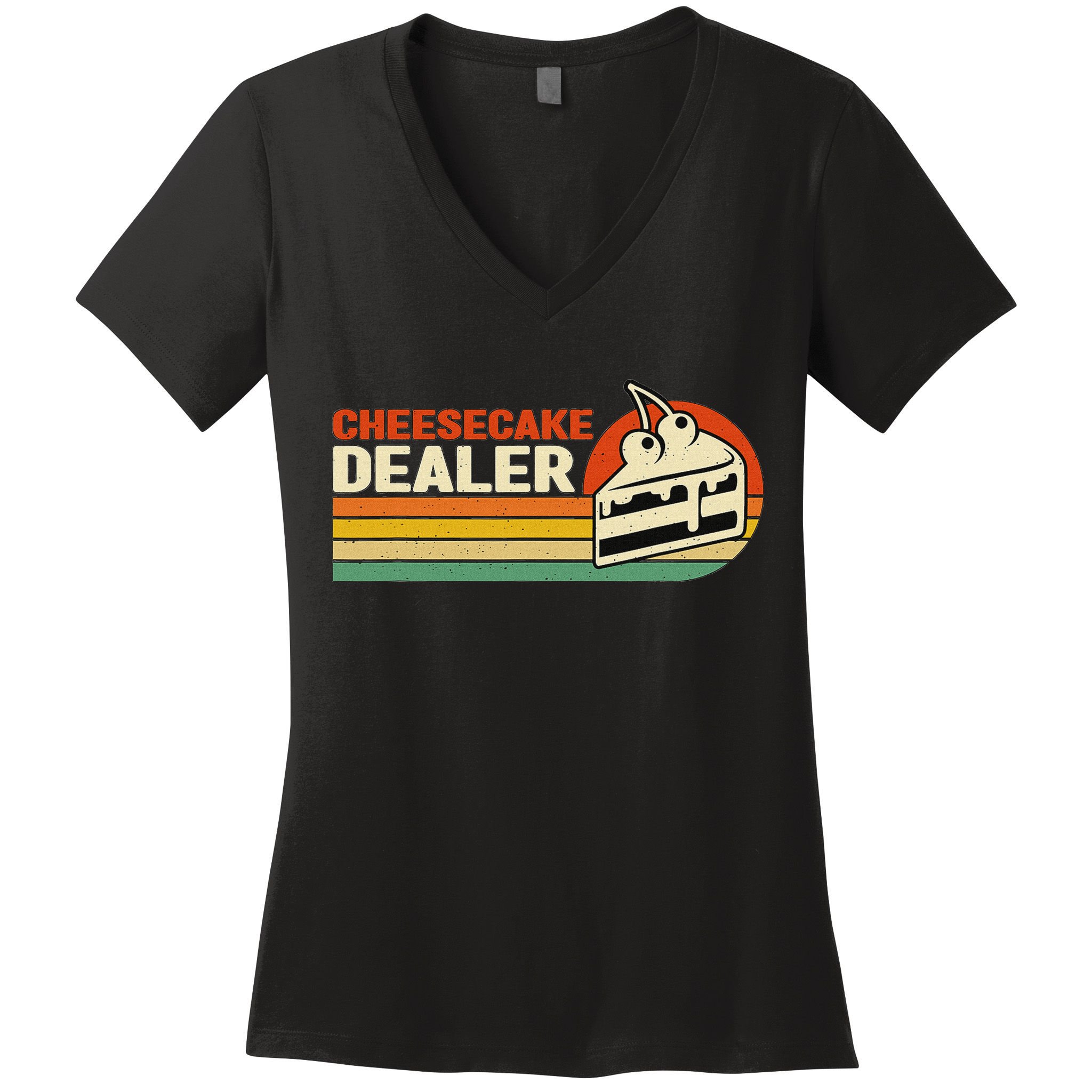 Cheesecake Dealer Retro Sweets Goodies Desserts Cheesecake Women's V-Neck T-Shirt
