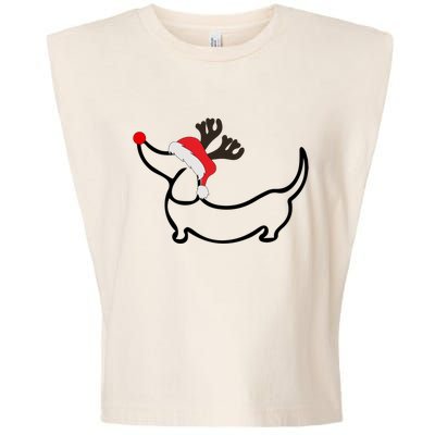 Christmas Dachshund Reindeer In Santa Hat Gift Garment-Dyed Women's Muscle Tee