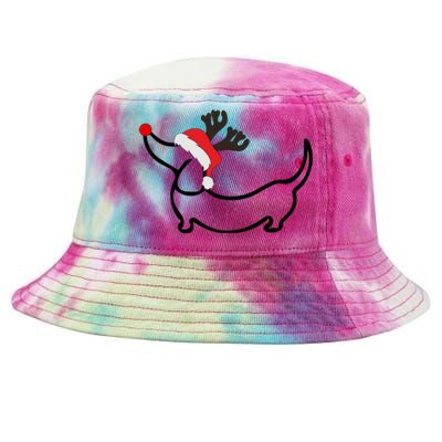 Christmas Dachshund Reindeer In Santa Hat Gift Tie-Dyed Bucket Hat