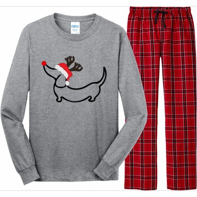 Christmas Dachshund Reindeer In Santa Hat Gift Long Sleeve Pajama Set