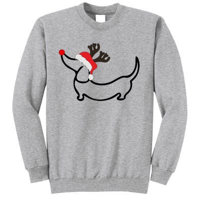 Christmas Dachshund Reindeer In Santa Hat Gift Tall Sweatshirt