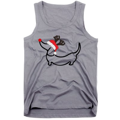 Christmas Dachshund Reindeer In Santa Hat Gift Tank Top