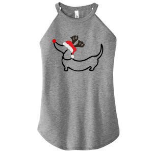 Christmas Dachshund Reindeer In Santa Hat Gift Women's Perfect Tri Rocker Tank