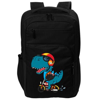 Cool Dinosaur Riding A Motorcycle Impact Tech Backpack