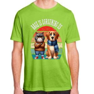 Cat & Dog Retro Silly Staring Rage Is Consuming Us Adult ChromaSoft Performance T-Shirt