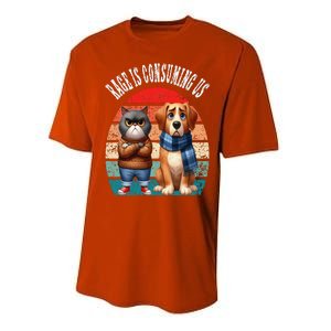 Cat & Dog Retro Silly Staring Rage Is Consuming Us Performance Sprint T-Shirt