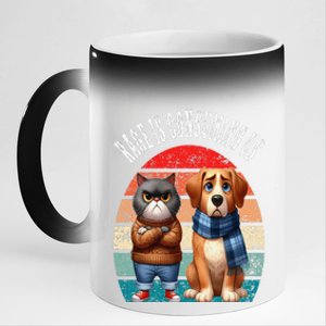 Cat & Dog Retro Silly Staring Rage Is Consuming Us 11oz Black Color Changing Mug