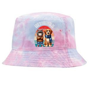 Cat & Dog Retro Silly Staring Rage Is Consuming Us Tie-Dyed Bucket Hat