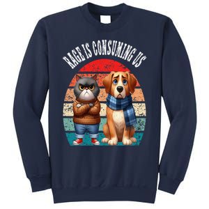 Cat & Dog Retro Silly Staring Rage Is Consuming Us Sweatshirt