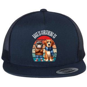 Cat & Dog Retro Silly Staring Rage Is Consuming Us Flat Bill Trucker Hat