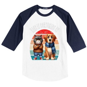 Cat & Dog Retro Silly Staring Rage Is Consuming Us Baseball Sleeve Shirt