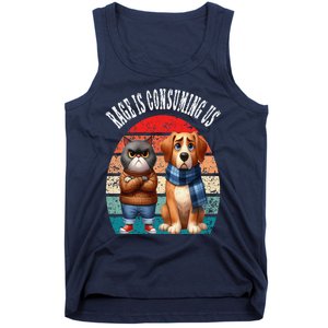 Cat & Dog Retro Silly Staring Rage Is Consuming Us Tank Top