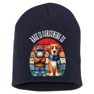 Cat & Dog Retro Silly Staring Rage Is Consuming Us Short Acrylic Beanie