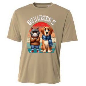 Cat & Dog Retro Silly Staring Rage Is Consuming Us Cooling Performance Crew T-Shirt