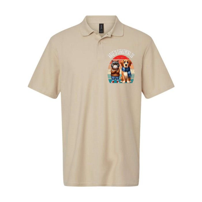 Cat & Dog Retro Silly Staring Rage Is Consuming Us Softstyle Adult Sport Polo