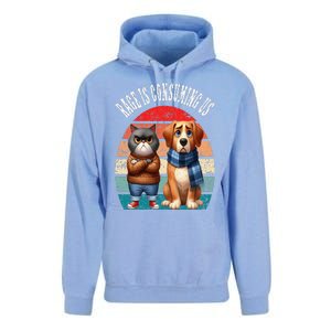 Cat & Dog Retro Silly Staring Rage Is Consuming Us Unisex Surf Hoodie