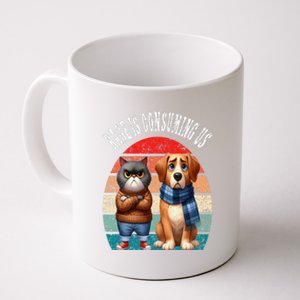 Cat & Dog Retro Silly Staring Rage Is Consuming Us Coffee Mug