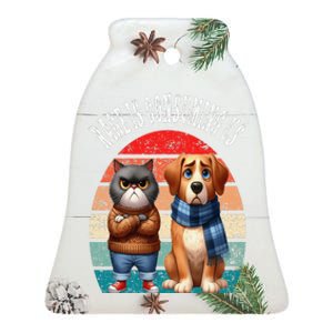 Cat & Dog Retro Silly Staring Rage Is Consuming Us Ceramic Bell Ornament