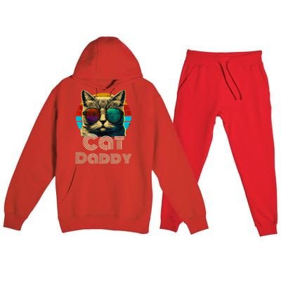 Cat Daddy, Retro Cat Dad, 80s, 90s, Vintage Premium Hooded Sweatsuit Set