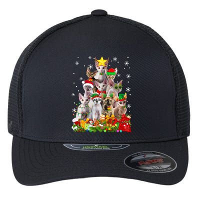 Christmas Devon Rex Cat Funny Xmas Tree Family Matching Gift Flexfit Unipanel Trucker Cap