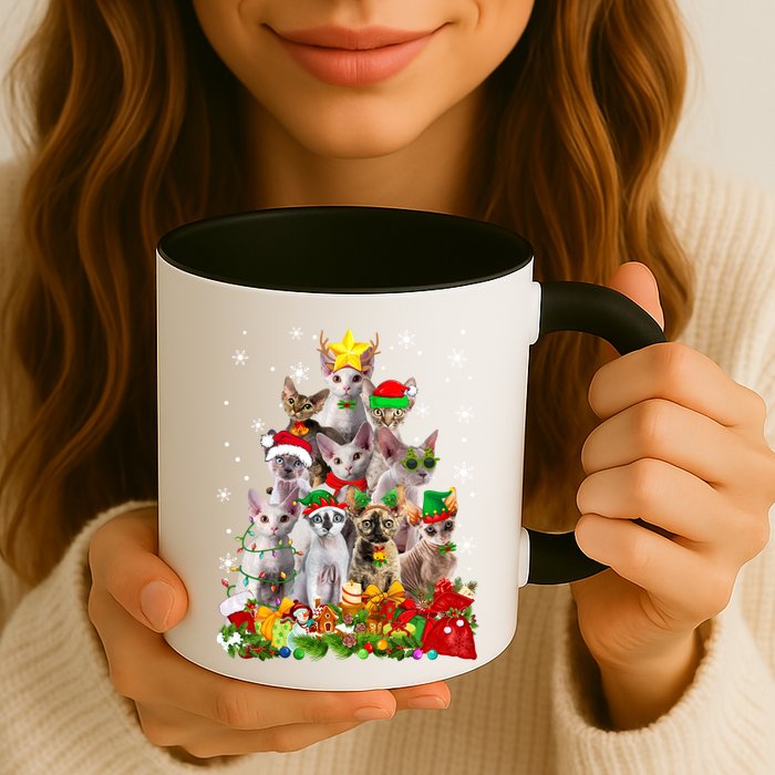 Christmas Devon Rex Cat Funny Xmas Tree Family Matching Gift Mug