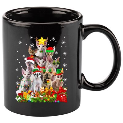 Christmas Devon Rex Cat Funny Xmas Tree Family Matching Gift 11oz C Handle Ceramic Mug
