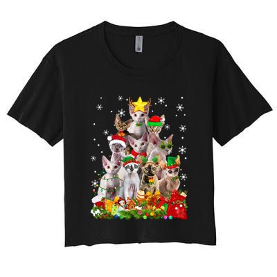 Christmas Devon Rex Cat Funny Xmas Tree Family Matching Gift Crop Top