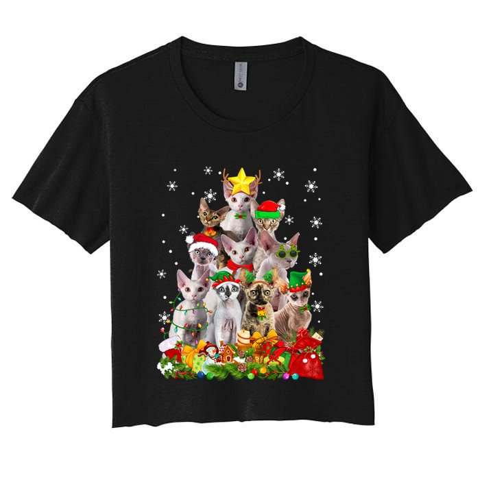 Christmas Devon Rex Cat Funny Xmas Tree Family Matching Gift Crop Top