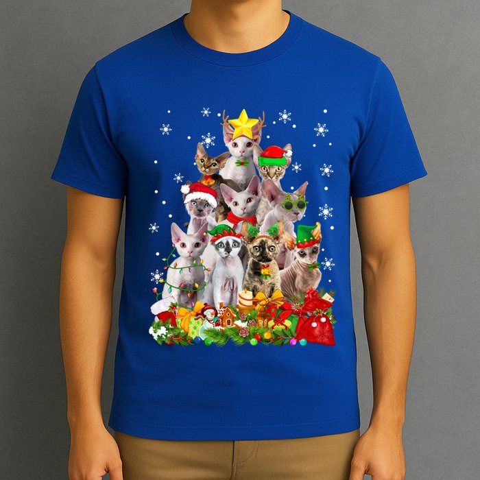 Christmas Devon Rex Cat Funny Xmas Tree Family Matching Gift T-Shirt