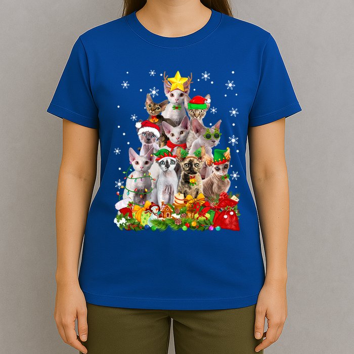 Christmas Devon Rex Cat Funny Xmas Tree Family Matching Gift T-Shirt